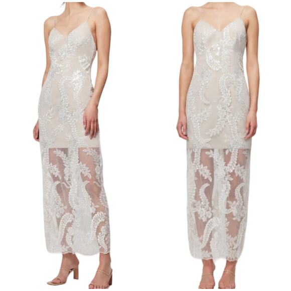 Elliatt NWT Paulette Sleeveless Chiffon Overlay Dress Ivory Size L Embroidered - Picture 2 of 11